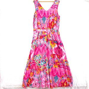 Canyon Retreat Dress Womens S Pink Multicolor Floral Sleeveless Maxi Crochet